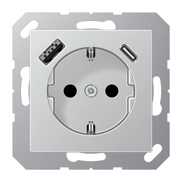 SCHUKO®-розетка с зарядным USB-устройством, Safety Plus, Лакированный термопласт, алюминий