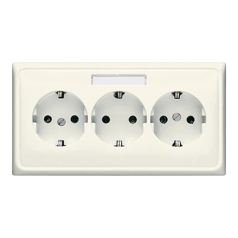 Розетка SCHUKO®, 3 группы, с полем для надписи, Дюропласт, слоновая кость