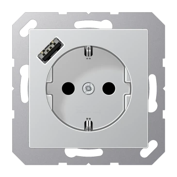 SCHUKO®-розетка с зарядным USB-устройством (быстрая зарядка JUNG Quick Charge®), Safety Plus, Лакированный термопласт
