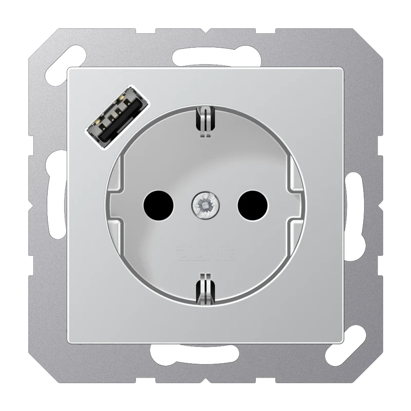 SCHUKO®-розетка с зарядным USB-устройством (быстрая зарядка JUNG Quick Charge®), Safety Plus, Лакированный термопласт
