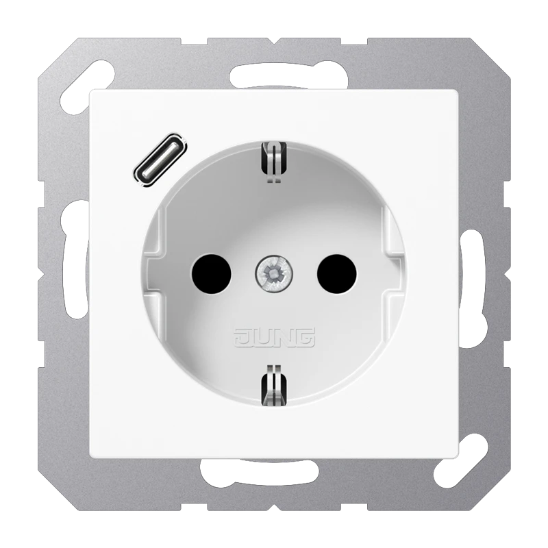 SCHUKO®-розетка с зарядным USB-устройством (быстрая зарядка JUNG Quick Charge®), Safety Plus, Термопласт
