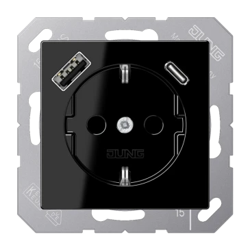 SCHUKO®-розетка с зарядным USB-устройством, Safety Plus, Термопласт, чёрный