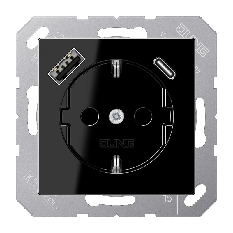 SCHUKO®-розетка с зарядным USB-устройством, Safety Plus, Термопласт, чёрный