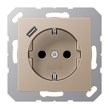 SCHUKO®-розетка с зарядным USB-устройством (быстрая зарядка JUNG Quick Charge®), Safety Plus, Лакированный термопласт