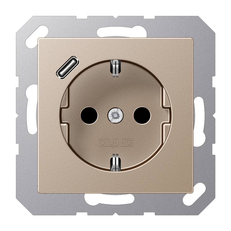 SCHUKO®-розетка с зарядным USB-устройством (быстрая зарядка JUNG Quick Charge®), Safety Plus, Лакированный термопласт