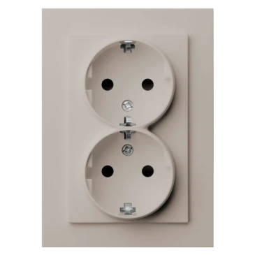 Розетка SCHUKO© двойная с защитными шторками 16A 250V~ 2P+T, цвет Тауп