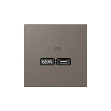 Розетка 2-м USB зарядка СП серия FD тип A+C 65Вт 220-240В 50-60Мгц механизм тауп матов. soft touch Jasmart FD6065PTM