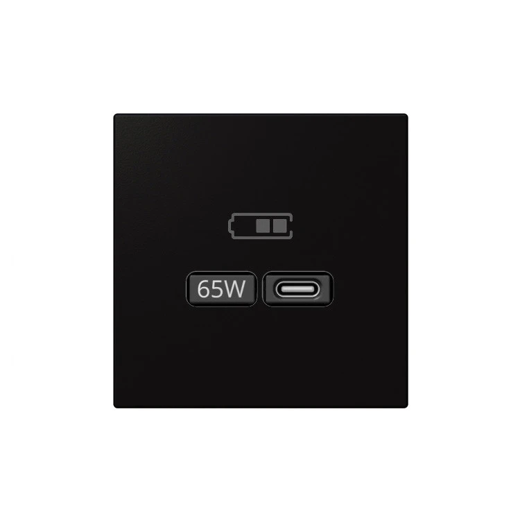 Розетка 2-м USB зарядка СП серия FD тип A+C 65Вт 220-240В 50-60Мгц механизм черн. матов. soft touch Jasmart FD6065PBM
