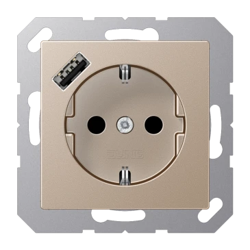 SCHUKO®-розетка с зарядным USB-устройством (быстрая зарядка JUNG Quick Charge®), Safety Plus, Лакированный термопласт