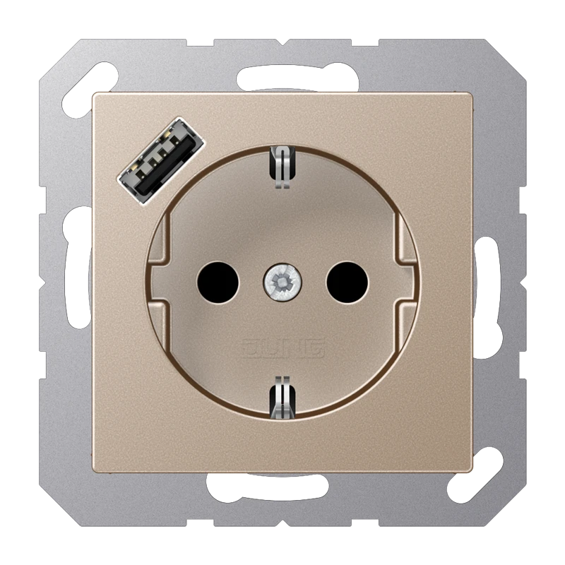 SCHUKO®-розетка с зарядным USB-устройством (быстрая зарядка JUNG Quick Charge®), Safety Plus, Лакированный термопласт