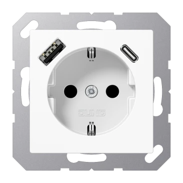 SCHUKO®-розетка с зарядным USB-устройством, Safety Plus, Термопласт, белый