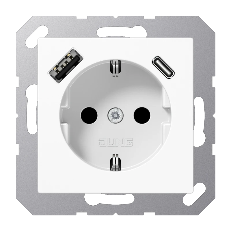 SCHUKO®-розетка с зарядным USB-устройством, Safety Plus, Термопласт, белый