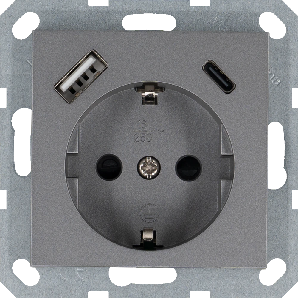 Розетка Jasmart с USB в цвете «Алюминий»