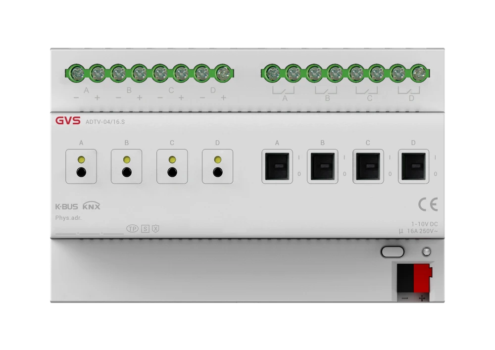 Актуатор-светорегулятор 1-10В, 4 канала, 16А KNX Secure