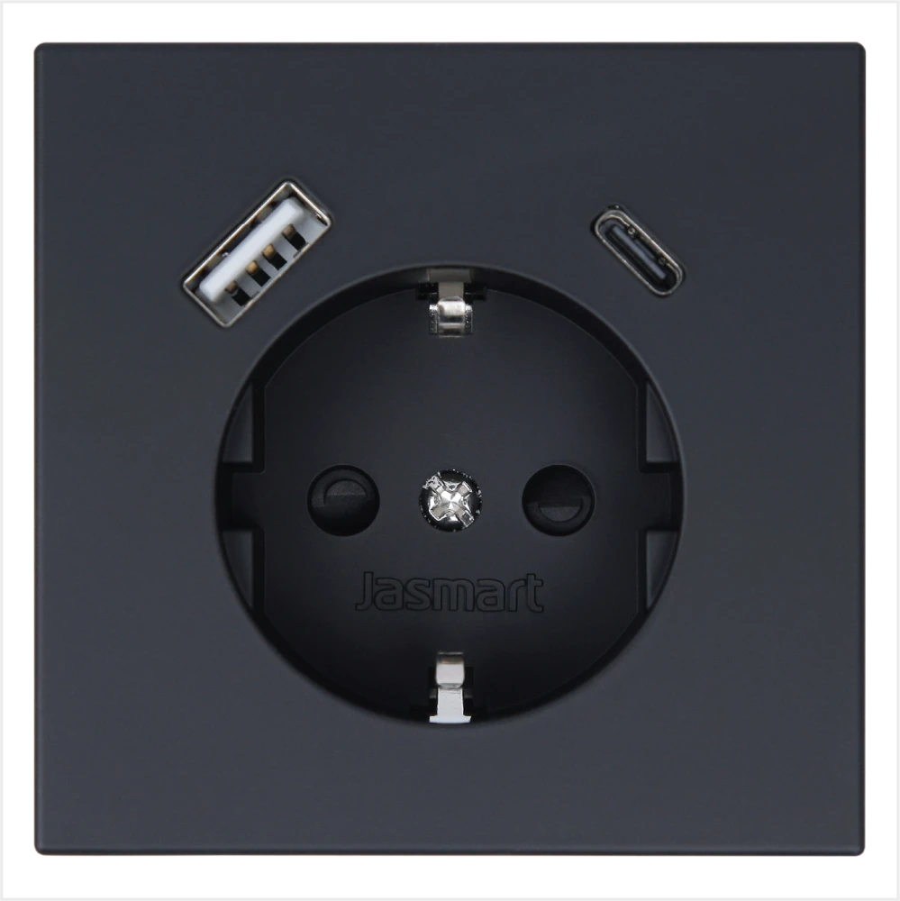 Розетка Jasmart с USB в цвете «Черный матовый»