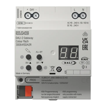 KNX шлюз DALI-2 Colour, 1 группа, устройство для крепления на Din-рейку, 4 установочных модуля, KNX Data Secure 