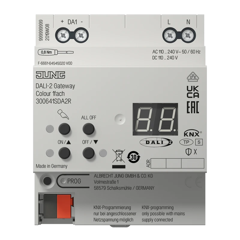 KNX шлюз DALI-2 Colour, 1 группа, устройство для крепления на Din-рейку, 4 установочных модуля, KNX Data Secure 