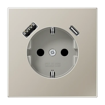 SCHUKO®-розетка с зарядным USB-устройством, Safety Plus, нержавеющая сталь