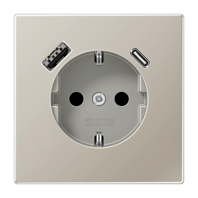 SCHUKO®-розетка с зарядным USB-устройством, Safety Plus, нержавеющая сталь