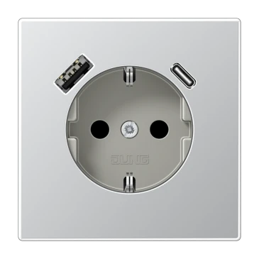 SCHUKO®-розетка с зарядным USB-устройством, Safety Plus, алюминий
