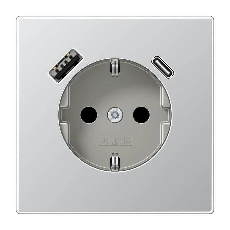 SCHUKO®-розетка с зарядным USB-устройством, Safety Plus, алюминий