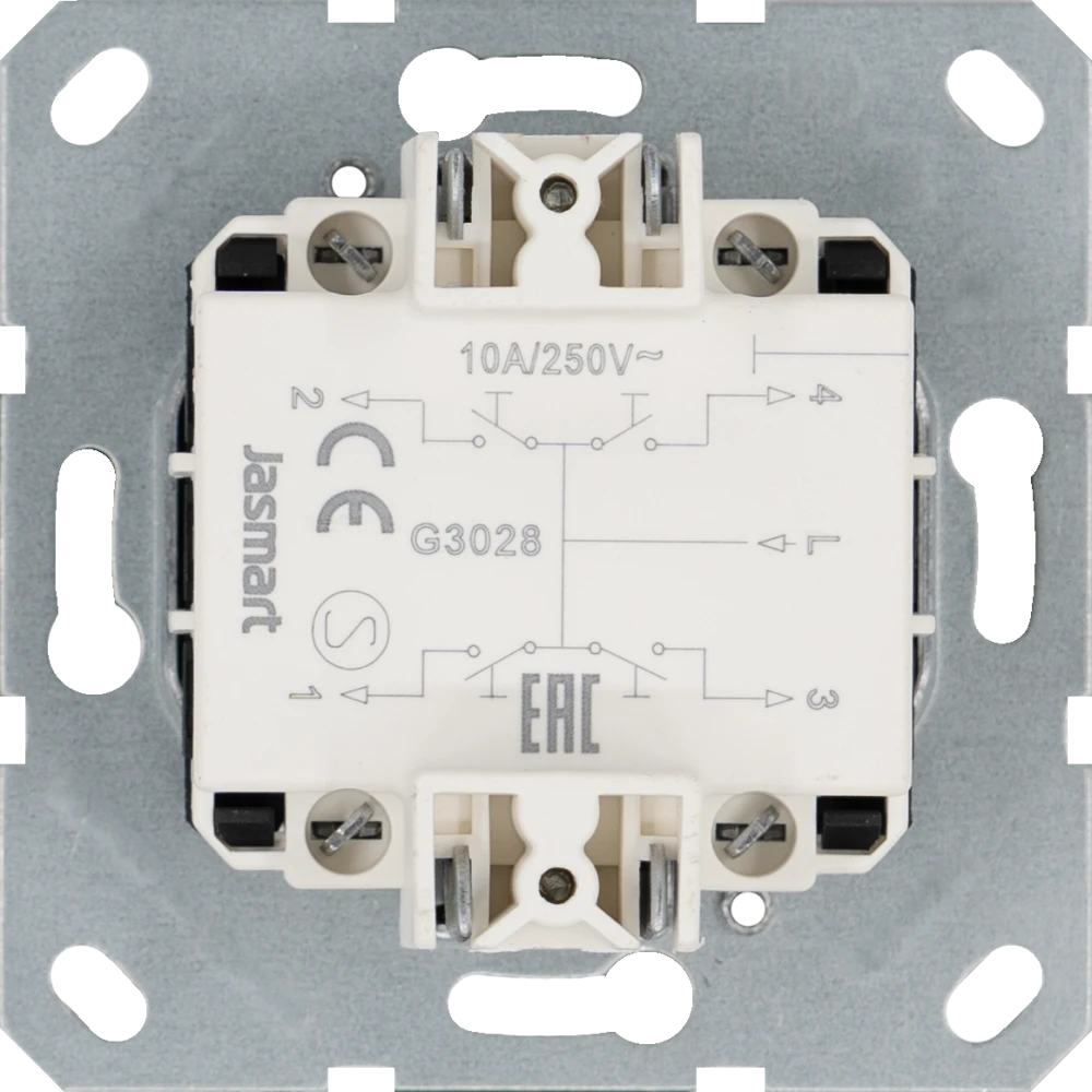 Выключатель двухклавишный для штор 10A 250V~ с накладкой, цвет белый глянцевый