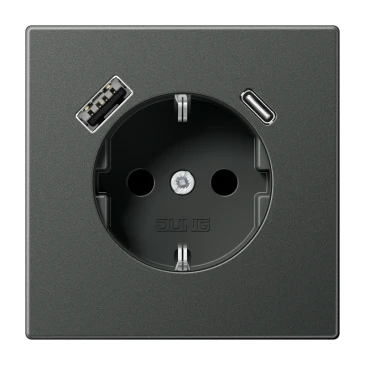 SCHUKO®-розетка с зарядным USB-устройством, Safety Plus, Лакированный алюминий, антрацит