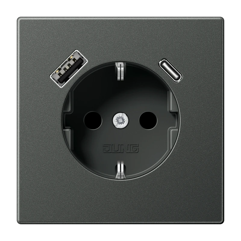 SCHUKO®-розетка с зарядным USB-устройством, Safety Plus, Лакированный алюминий, антрацит