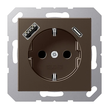 SCHUKO®-розетка с зарядным USB-устройством, Safety Plus, Лакированный термопласт, цвет мокко