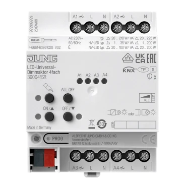KNX LED диммер универсальный, 4 группы, устройство для крепления на Din-рейку, 4 установочных модуля