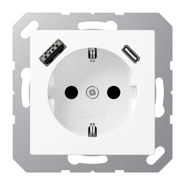 SCHUKO®-розетка с USB-устройством, Safety Plus, Лакированный термопласт, белоснежный матовый
