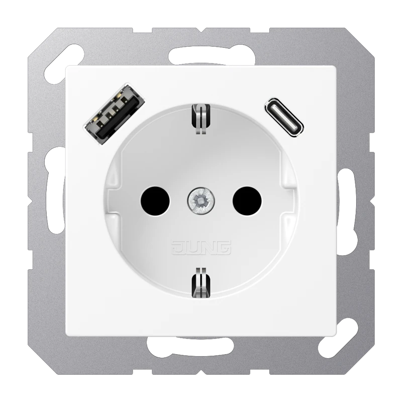 SCHUKO®-розетка с USB-устройством, Safety Plus, Лакированный термопласт, белоснежный матовый