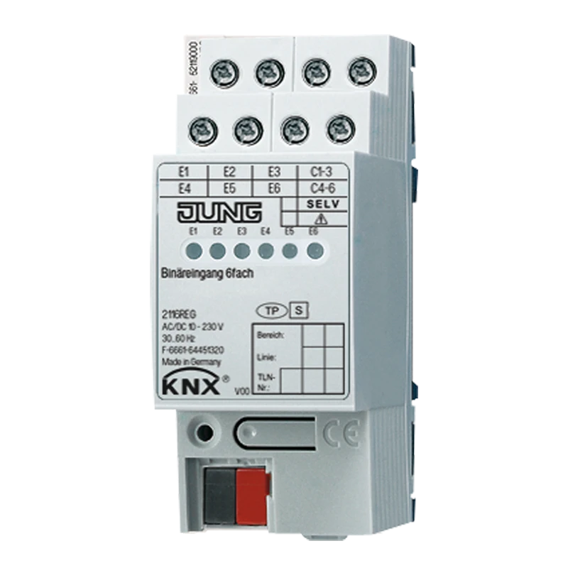 KNX ввод бинарный, 6 групп, устройство для крепления на Din-рейку, 2 установочных модуля