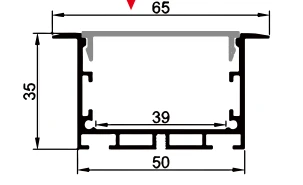 Встраиваемый алюминиевый профиль 35х65х2000 мм, в комплекте с рассеивателем, цвет Алюминий