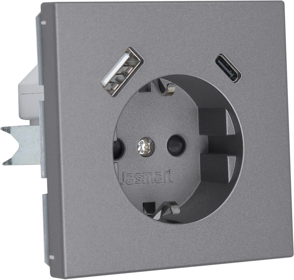 Розетка Jasmart с USB в цвете «Никель»