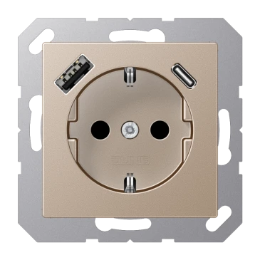 SCHUKO®-розетка с зарядным USB-устройством, Safety Plus, Лакированный термопласт, цвет шампанского