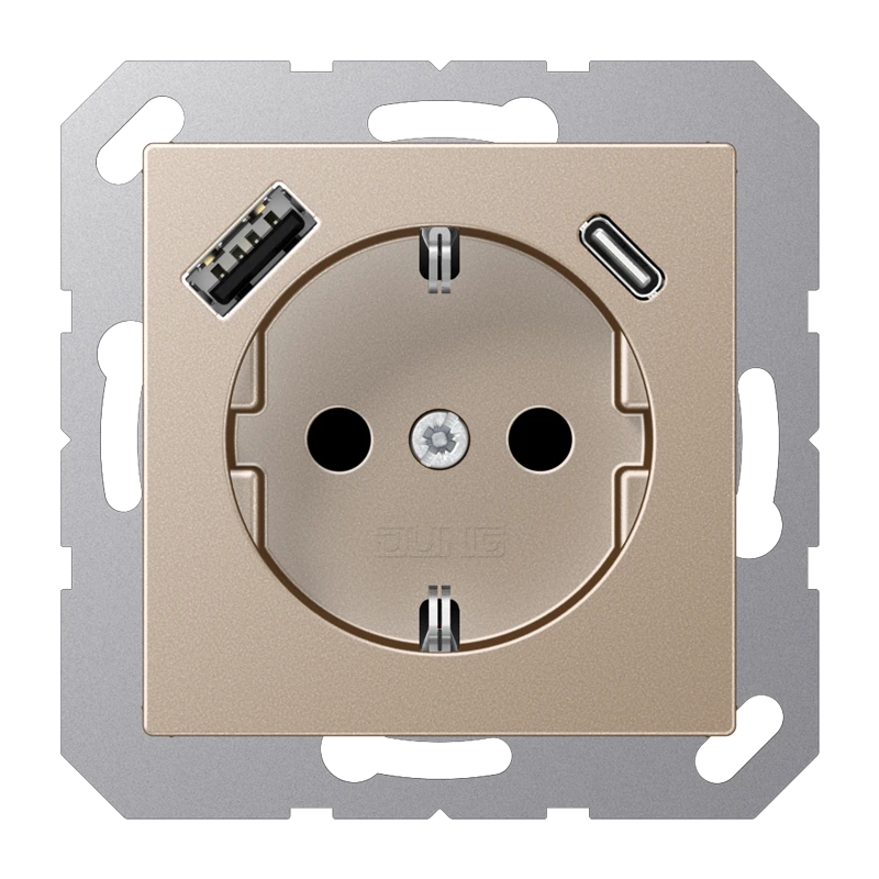 SCHUKO®-розетка с зарядным USB-устройством, Safety Plus, Лакированный термопласт, цвет шампанского