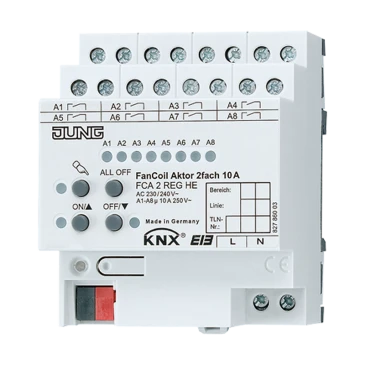 KNX Актуатор Fan Coil двойной, устройство для крепления на Din-рейку, 4 установочных модуля