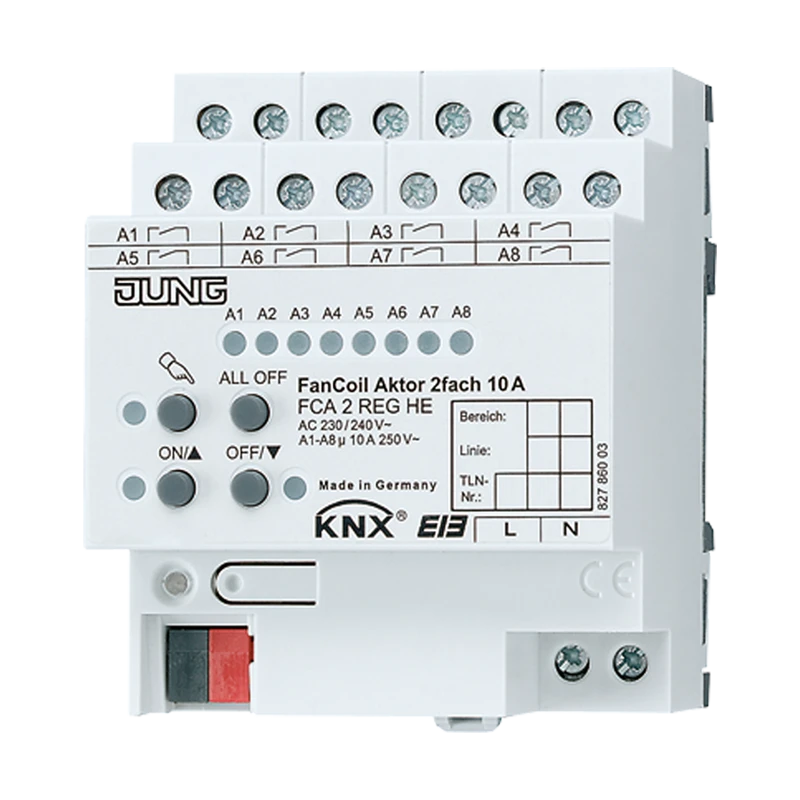 KNX Актуатор Fan Coil двойной, устройство для крепления на Din-рейку, 4 установочных модуля