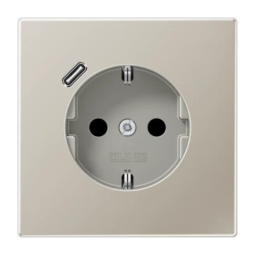 SCHUKO®-розетка с зарядным USB-устройством (быстрая зарядка JUNG Quick Charge®), Safety Plus, нержав