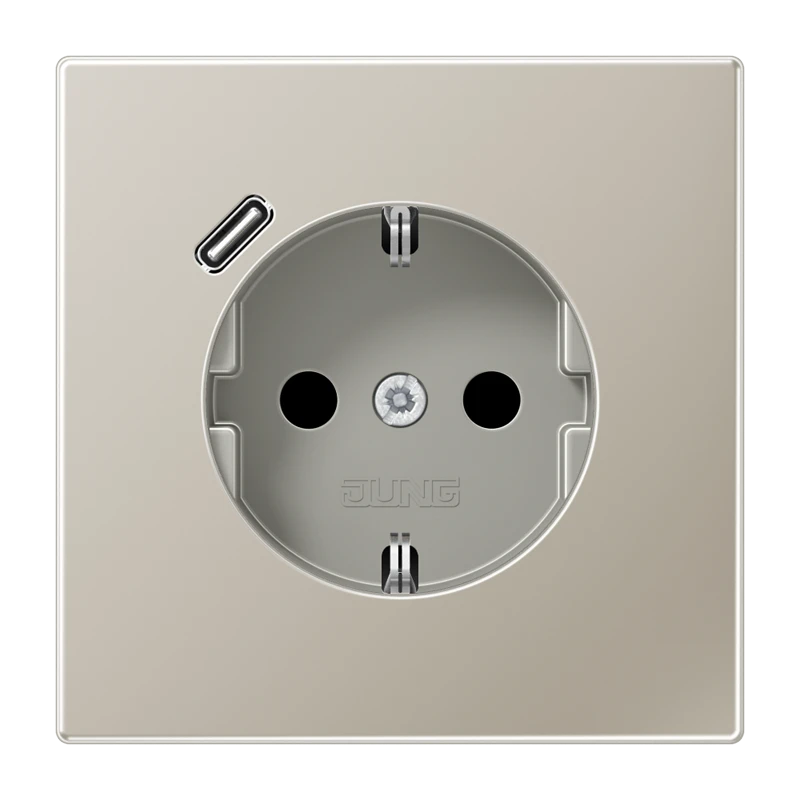 SCHUKO®-розетка с зарядным USB-устройством (быстрая зарядка JUNG Quick Charge®), Safety Plus, нержав