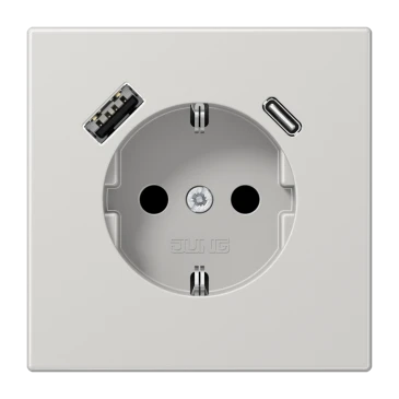 SCHUKO®-розетка с зарядным USB-устройством, Safety Plus, Термопласт, светло-серый