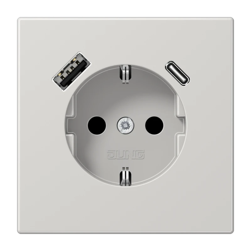 SCHUKO®-розетка с зарядным USB-устройством, Safety Plus, Термопласт, светло-серый