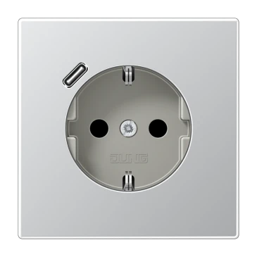 SCHUKO®-розетка с зарядным USB-устройством (быстрая зарядка JUNG Quick Charge®), Safety Plus, алюминий
