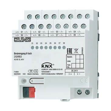 KNX ввод бинарный, 8 групп, устройство для крепления на Din-рейку, 4 установочных модуля