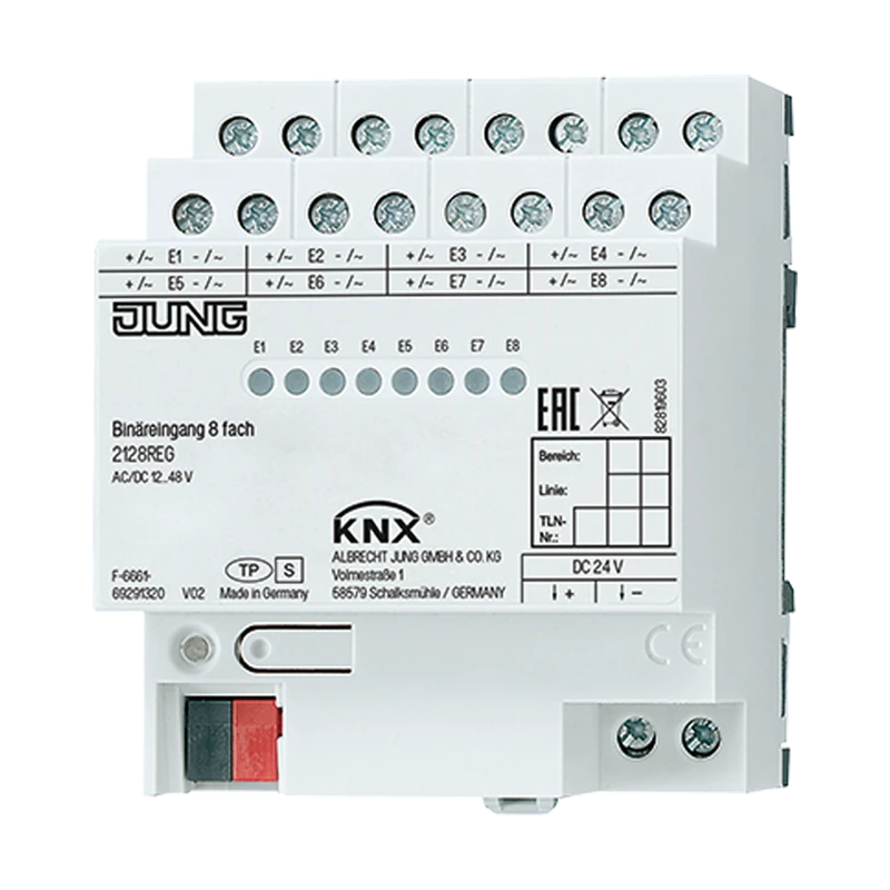 KNX ввод бинарный, 8 групп, устройство для крепления на Din-рейку, 4 установочных модуля