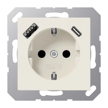 SCHUKO®-розетка с зарядным USB-устройством, Safety Plus, Термопласт, слоновая кость