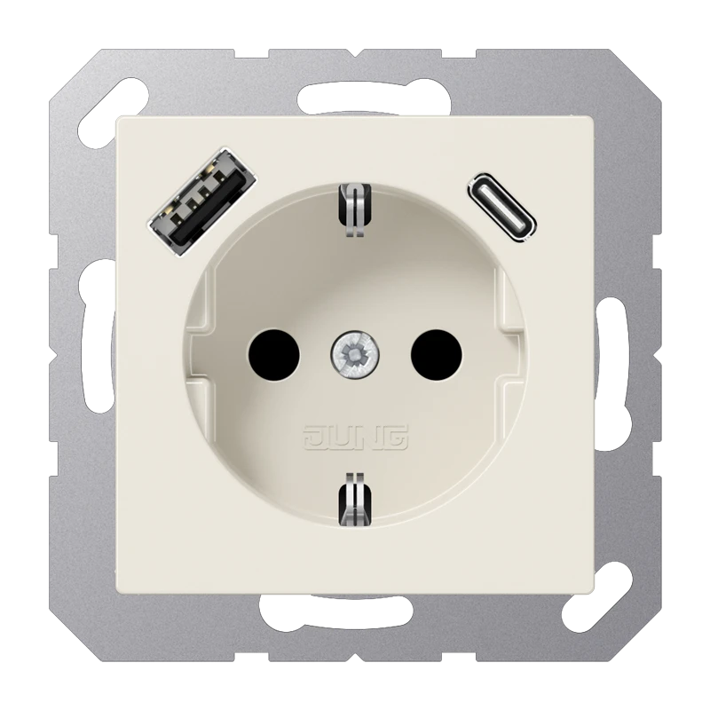 SCHUKO®-розетка с зарядным USB-устройством, Safety Plus, Термопласт, слоновая кость