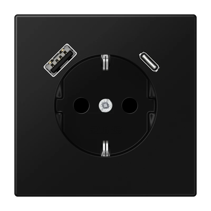 SCHUKO®-розетка с зарядным USB-устройством, Safety Plus, матовый чёрный графит