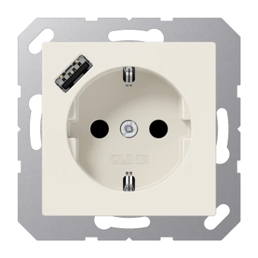 SCHUKO®-розетка с зарядным USB-устройством (быстрая зарядка JUNG Quick Charge®), Safety Plus, Термопласт